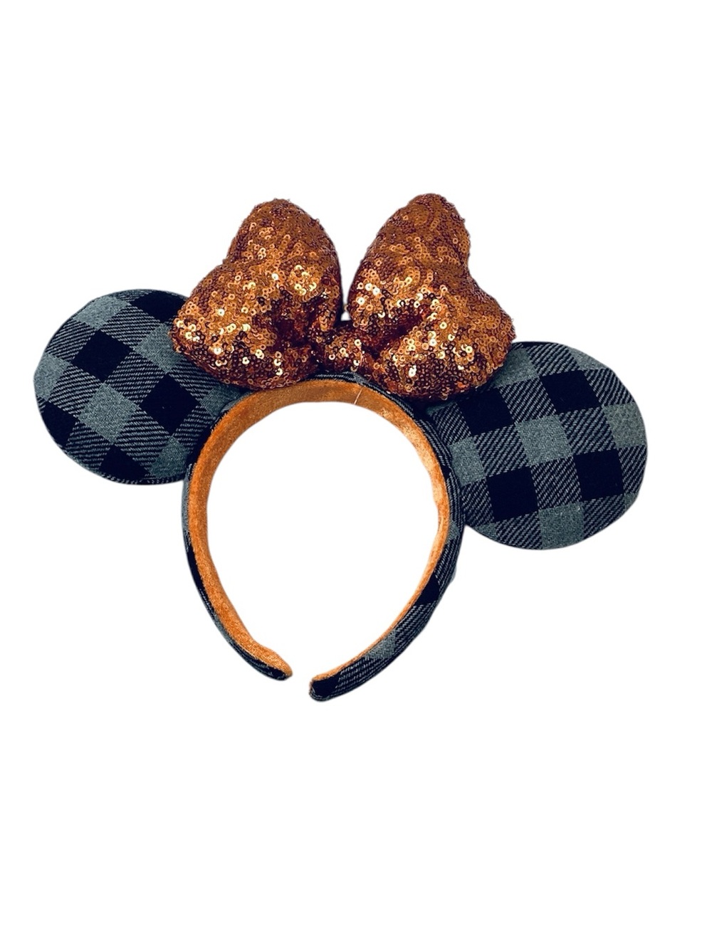 🐷 Minnie Mouse 2021 Ears Orange Bow Sequin-Halloween Plaid Disney Parks - NWT